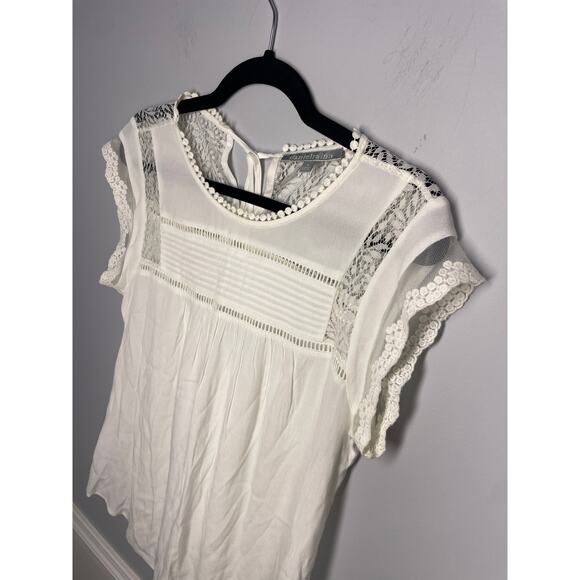 Daniel Rainn, Size Small, White Crochet Blouse, Boho, Illusion Neckline, Lace - Picture 2 of 7
